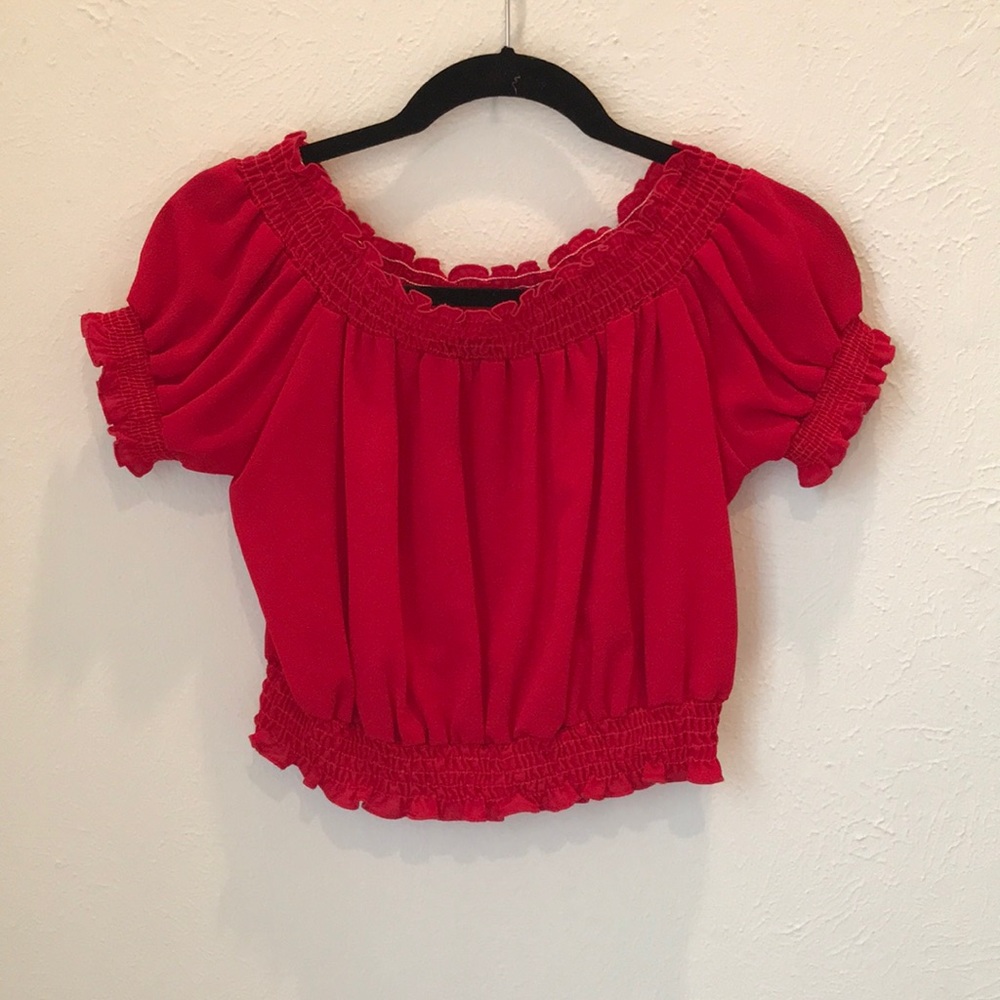 Show Me Your Mumu off the shoulder red crop